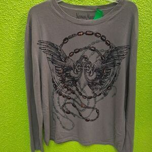 Neiman Marcus Gray Winged Graphic Sweater